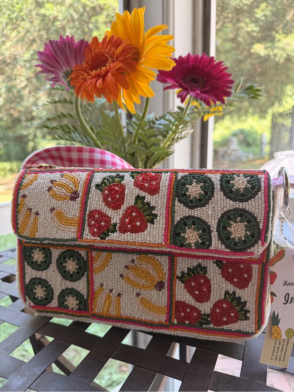 Viral Beaded Farmers Market TJ Maxx Bag NWT!  Pink Gingham Strap and charm - Picture 8 of 8